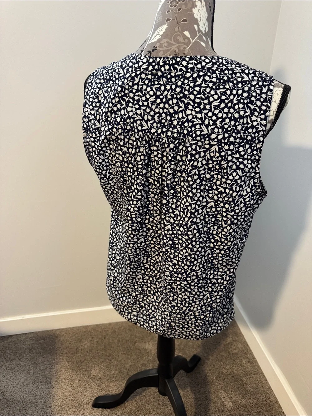 J. Crew Black and White Leaf-Print Sleeveless Blouse